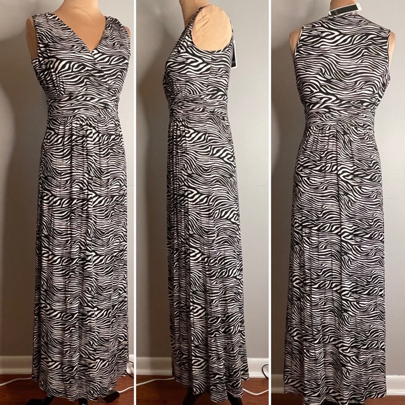 Maxi Long Dress Travel Design History Black Zebra Animal Print Maxi Sleeveless S - Picture 1 of 8